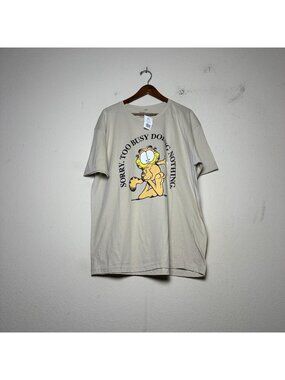 NWT Garfield Graphic T-shirt Men XL Hybrid "Sorry Too Busy Doing Nothing" Beige